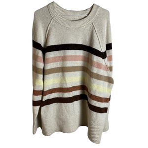 Aerie Women Cream Brown Striped Oversized Crewneck Sweater Medium Relaxed Lounge